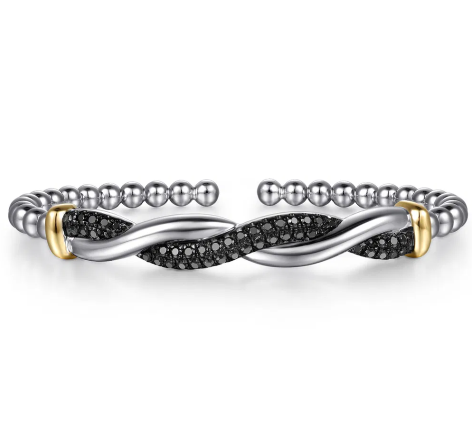 Sterling Silver/14K YG Bujukan Black Spinel Twisted Bangle by Gabriel NY Secondary image