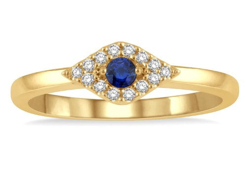 10K YG Sapphire & Diamond Evil Eye Fashion Ring