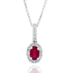 18K WG Oval Ruby & Diamond Halo Pendant Necklace by David Kord Main image