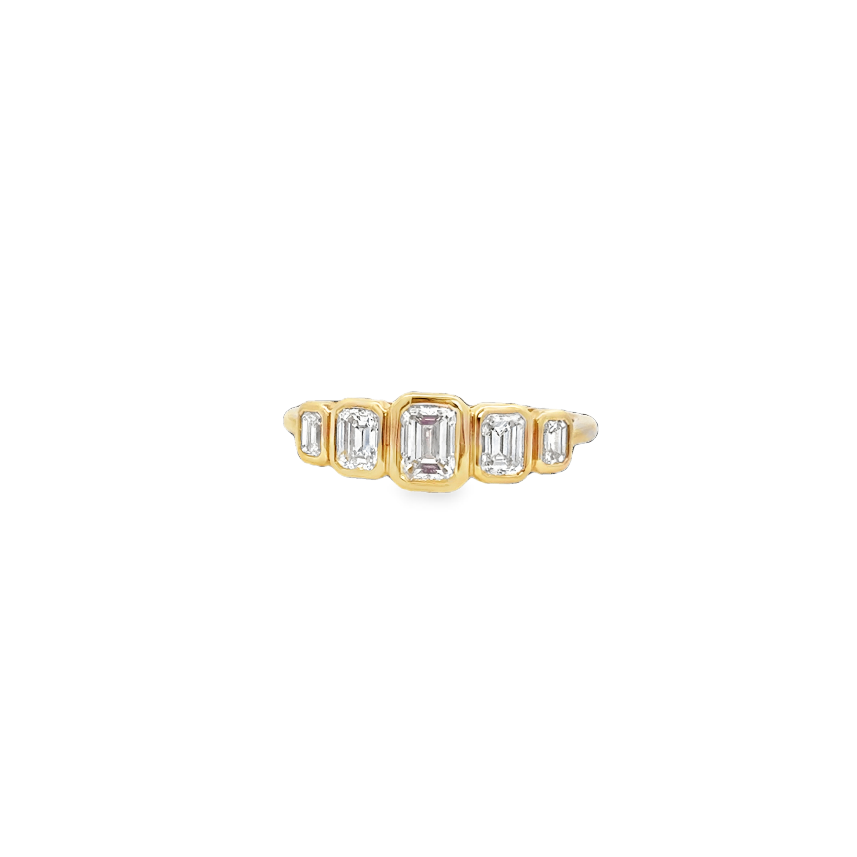 18K YG Bezel Set Graduated Emerald Diamond 5-Stone Ring Main image