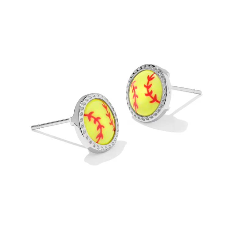 Rhodium Plated Softball Studs in Chartreuse Magnesite by Kendra Scott