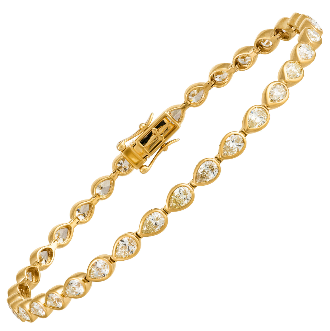 18K Yellow Gold Bezel Set Yellow Diamond Pear Shape Tennis Bracelet Main image