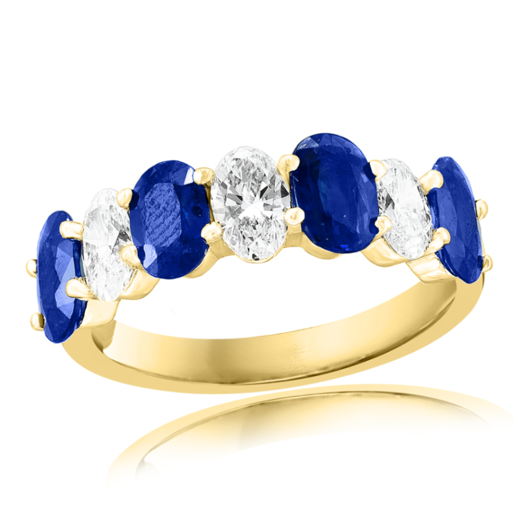 18K Yellow Gold Alternating Oval Sapphire & Diamond 7-Stone Band Main image