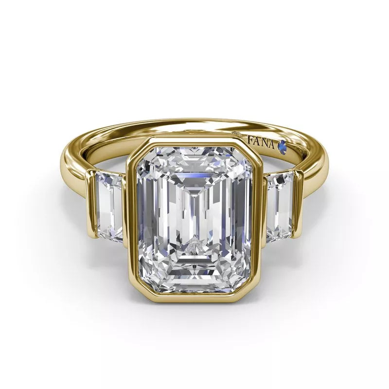 14K YG Emerald Diamond Baguette Three Stone Semi Mount by Fana Secondary image