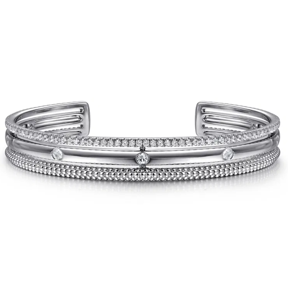 Sterling Silver Bujukan White Sapphire Multi-Row Cuff by Gabriel NY