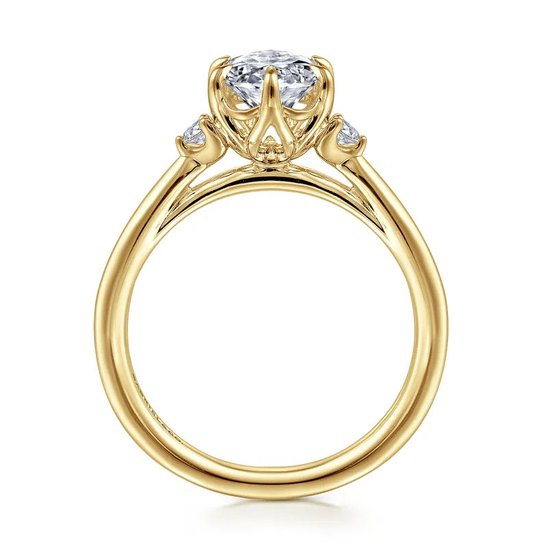 14K YG "Blaise" 6-Prong Oval Three-Stone Semi-Mount by Gabriel NY