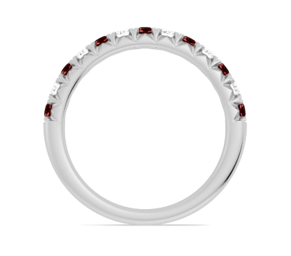 14K White Gold Alternating Garnet & Diamond Fishtail Anniversary Band Secondary image