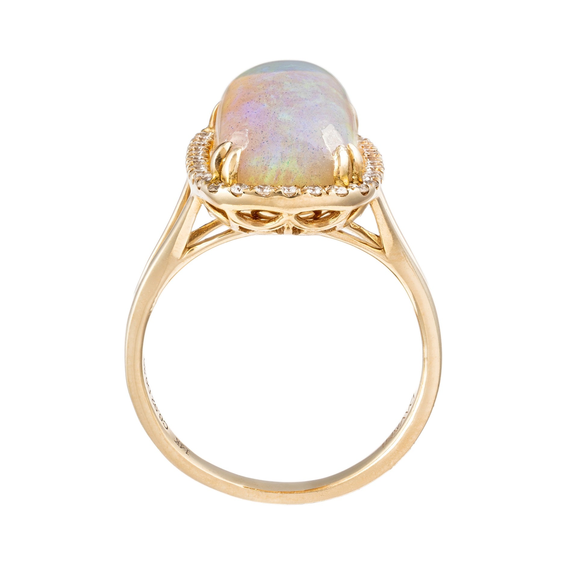 14K YG Cushion Opal & Diamond Halo Split Shank Ring by David Kord