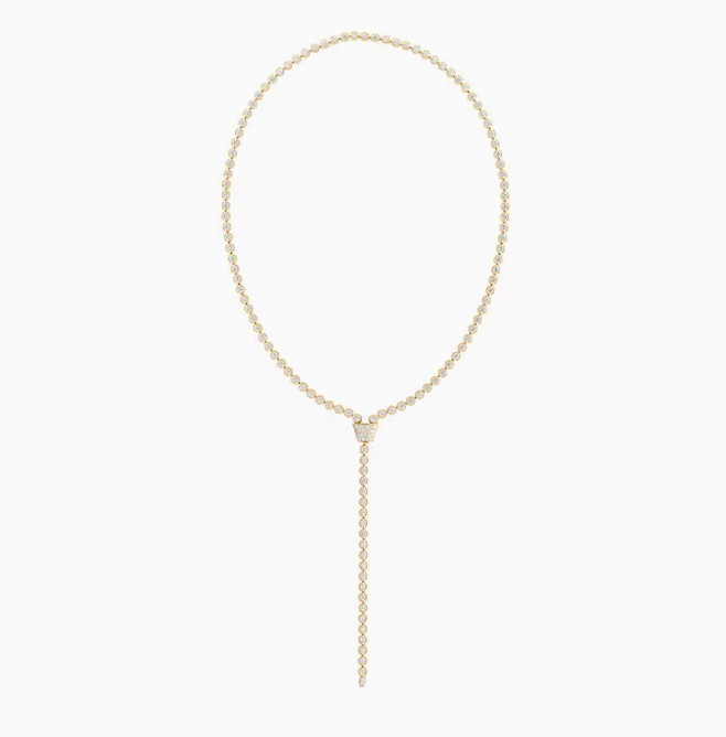 18K Yellow Gold Textured Pave Diamond Bezel Lariat Necklace by Roberto Coin Main image