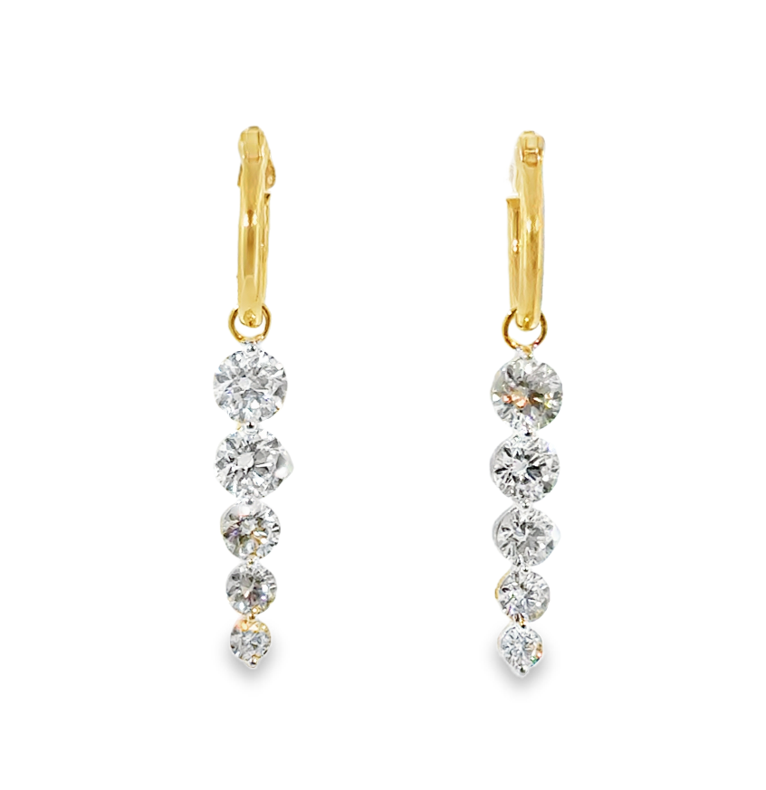 14K Yellow Gold Diamond Tapered Drop Hoops Main image