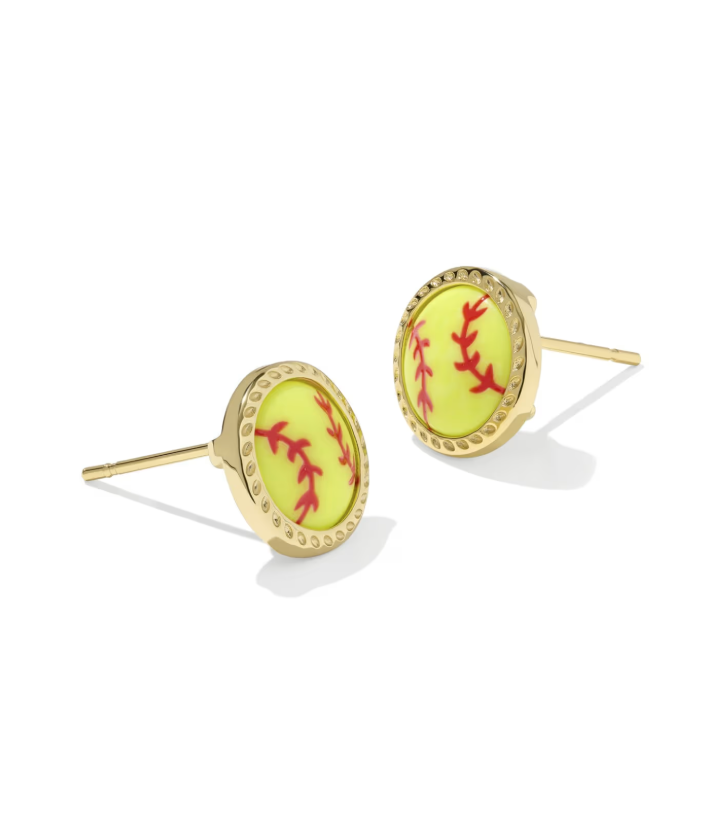 Gold Plated Softball Studs in Chartreuse Magnesite by Kendra Scott
