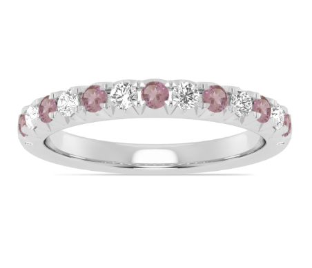 14K White Gold Alternating Pink Tourmaline & Diamond Fishtail Anniversary Band