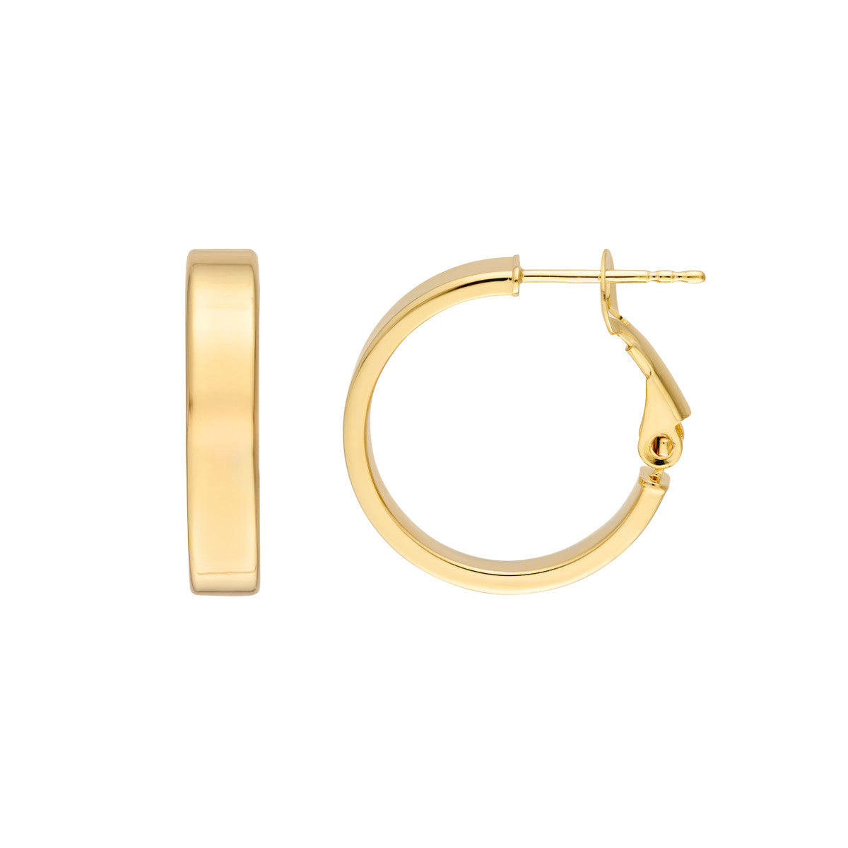 14K YG 15mm Rectangular Tube Round Hoop Earrings
