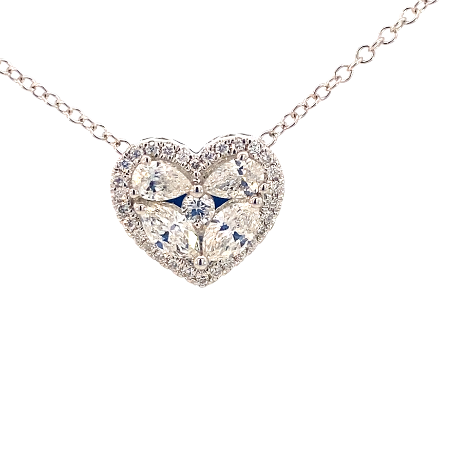 14K White Gold Cluster Diamond Heart Shape Necklace
