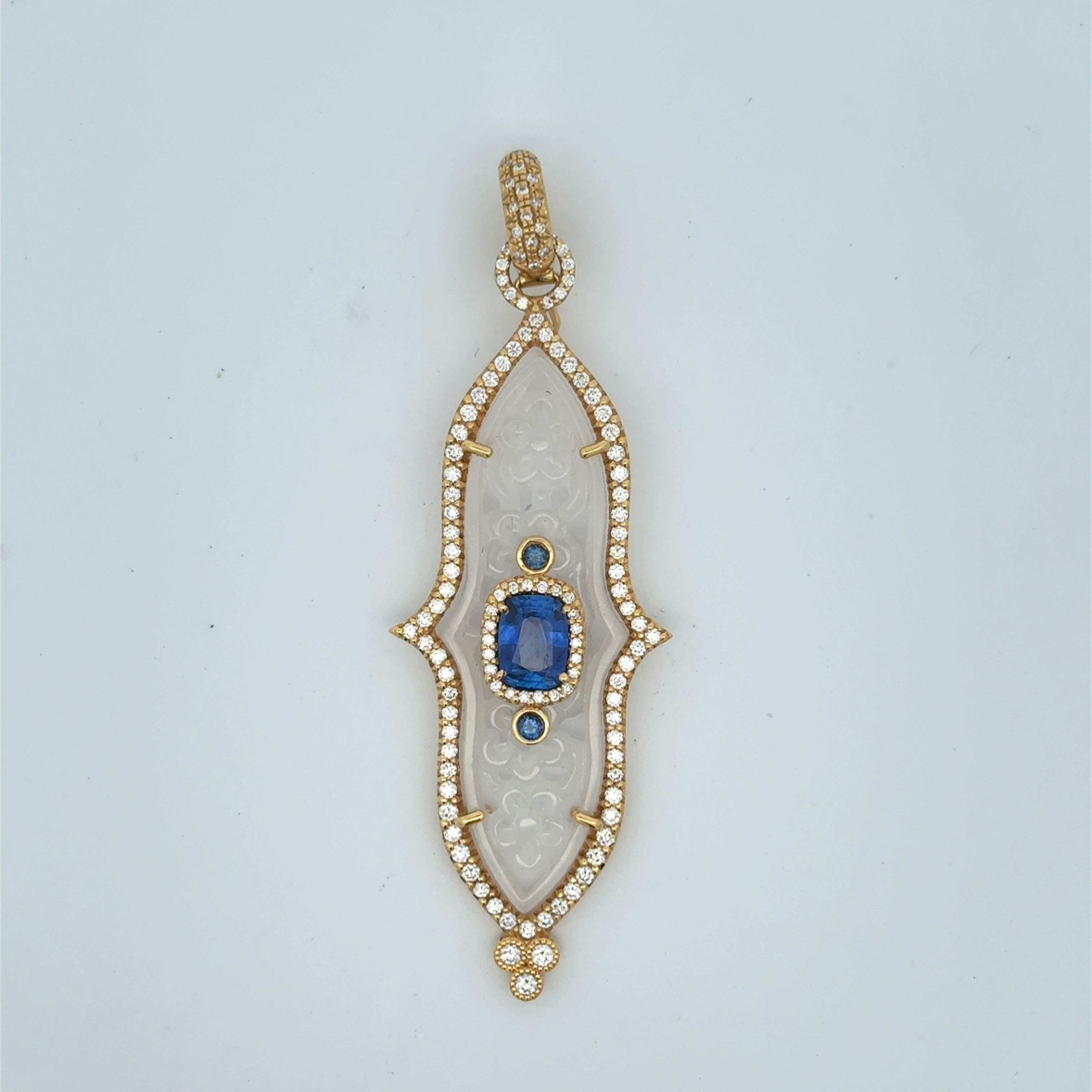 18K YG Ice Jade Pendant w Blue Sapphire 3-Stone Centerpiece by Erica Courtney Main image