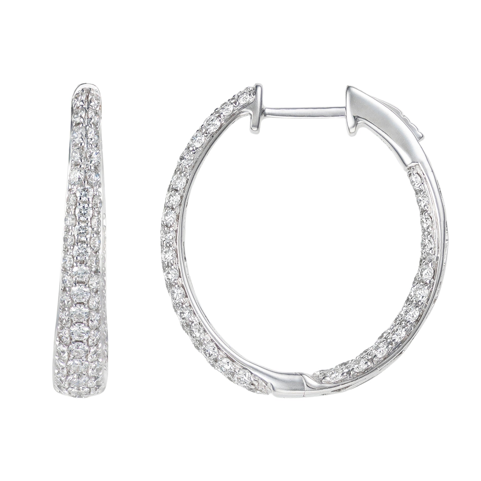 14K White Gold Graduated Pave Diamond Inside Out Hoops Secondary image
