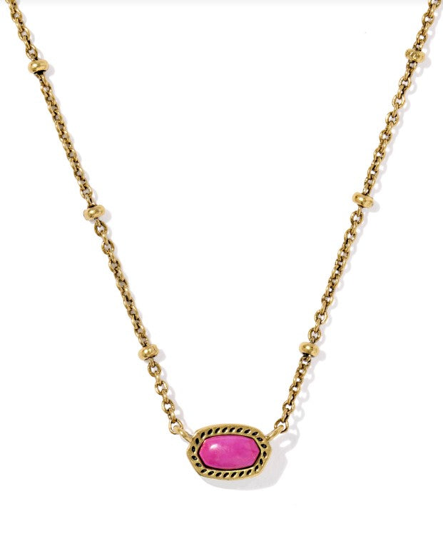 Gold Plated Mini Elisa Satellite Short Pendant Necklace in Vintage Dark Fuchsia Variegated Magnesite by Kendra Scott