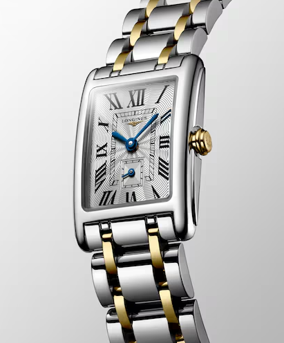 Longines DolceVita Rectangular Watch with Silver Flinqué Dial & 18K Gold Crown