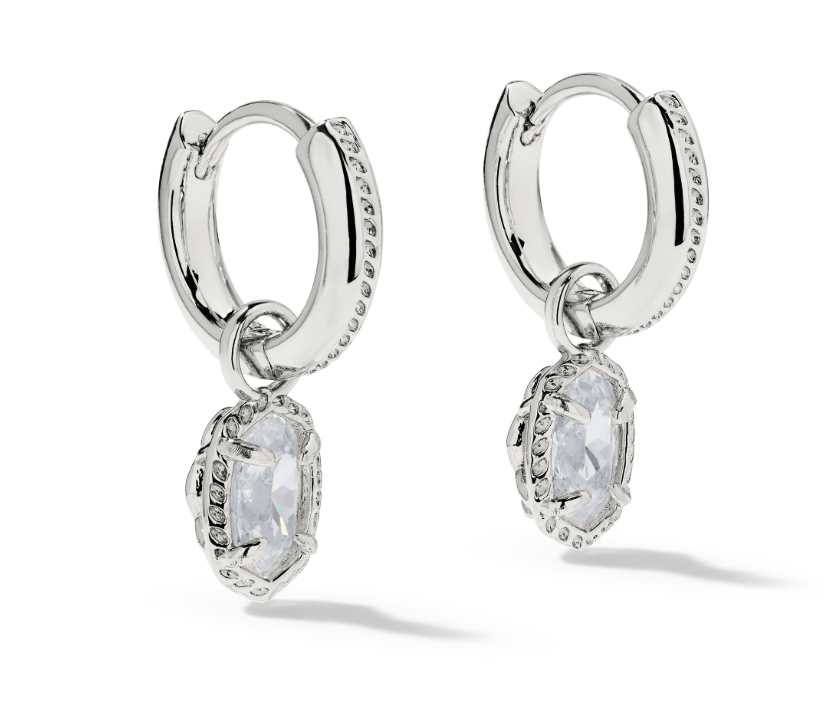 Mini Ellie Luxe Huggie Earrings in Silver White CZ by Kendra Scott