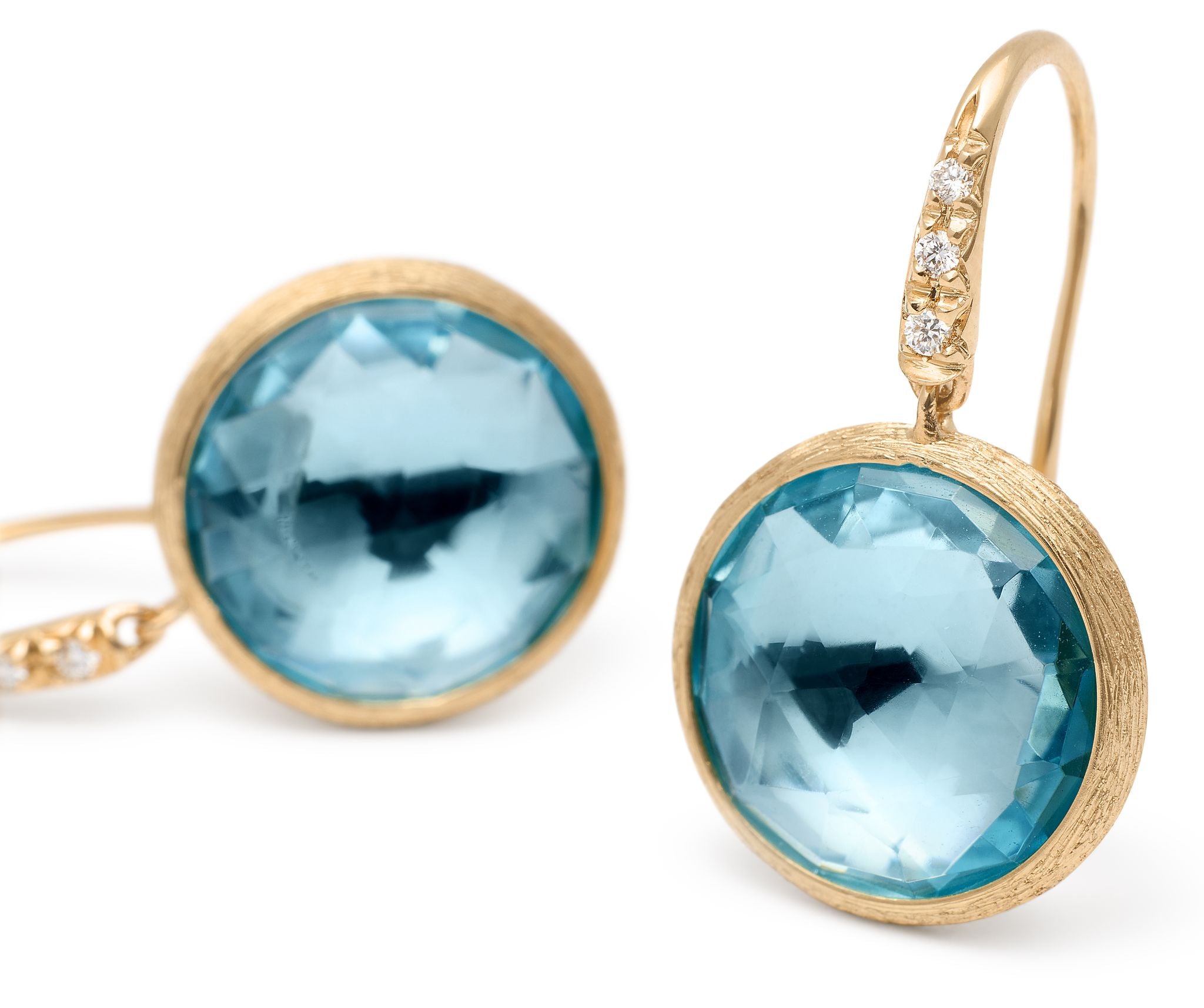 18K YG Jaipur Color Blue Topaz Drop Earrings with Diamonds by Marco Bicego Secondary image