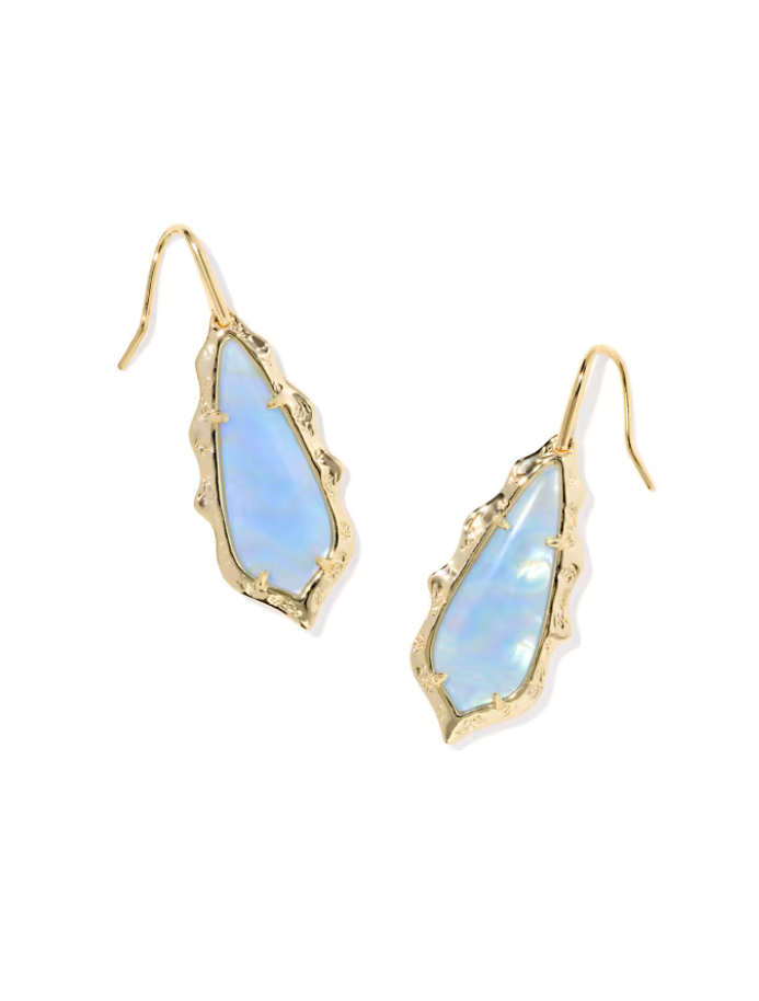 Gold Plated Adriana Scallop Frame Drop Earrings in Sky Blue Iridescent Abalone by Kendra Scott