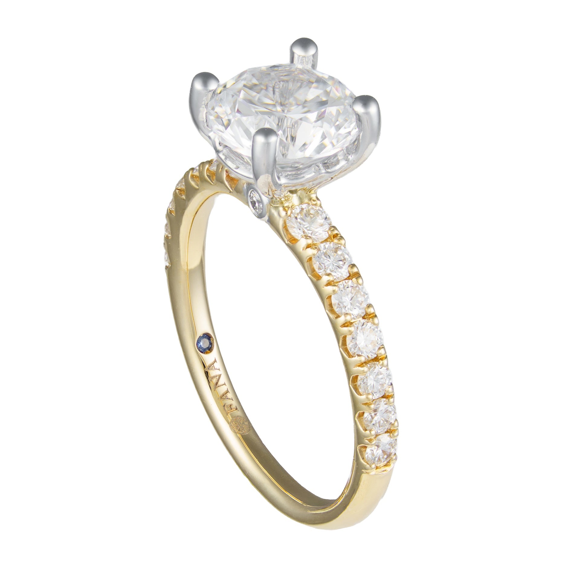14K Two-Tone Round Diamond Straight Line Semi-Mount by Fana