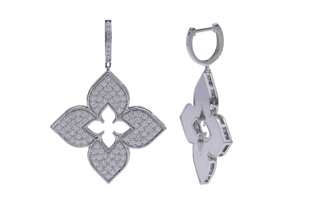 18K White Gold Diamond Venetian Princess Flower Drop Earrings by Roberto Coin Main image
