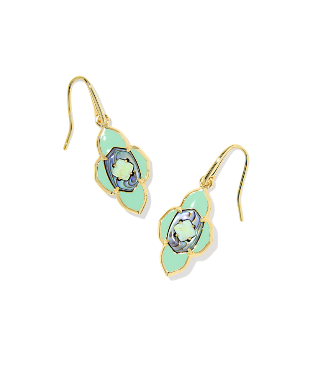Gold Plated Abbie Medallion Small Drop Earrings in Abalone Sea Green Mix by Kendra Scott Secondary image