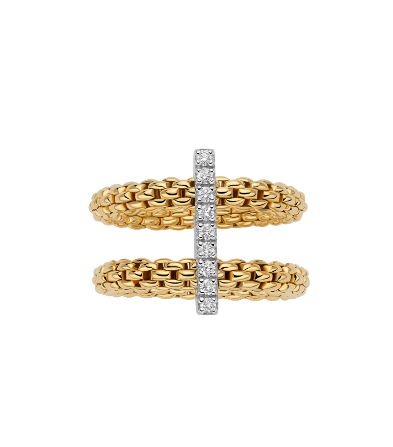 18K Yellow-White Gold Bicolor Prima Diamond Stacked Flex'It Ring by FOPE
