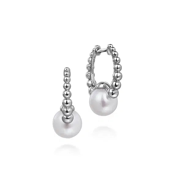 Sterling Silver Pearl Bujukan Huggies by Gabriel NY