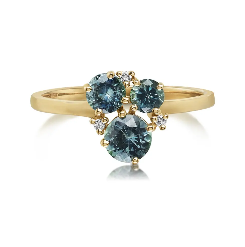 14K YG Green Montana Sapphire & Diamond Cluster Ring Main image