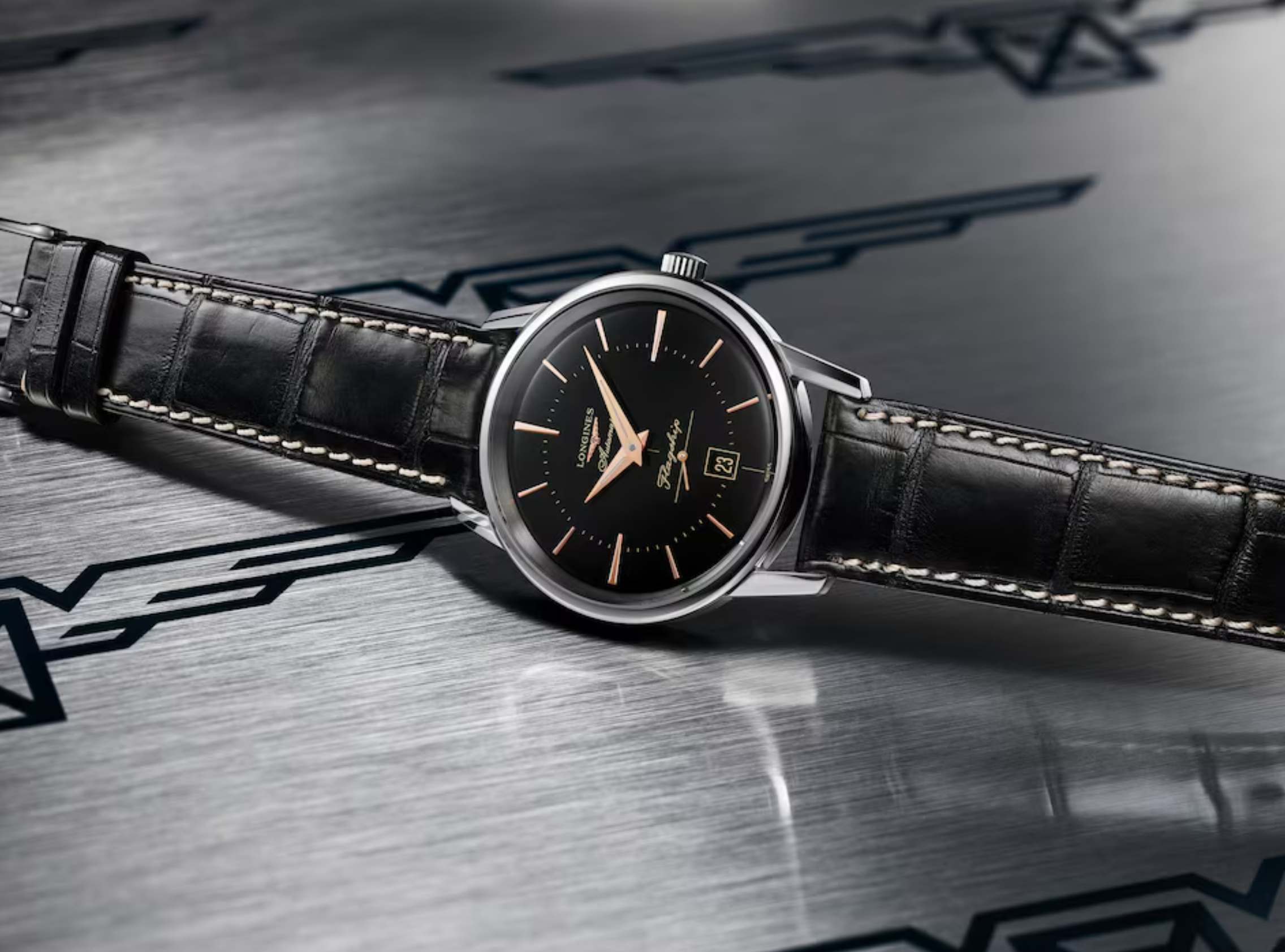 Longines Flagship Heritage 38.5mm Watch in Black with a Leather Band