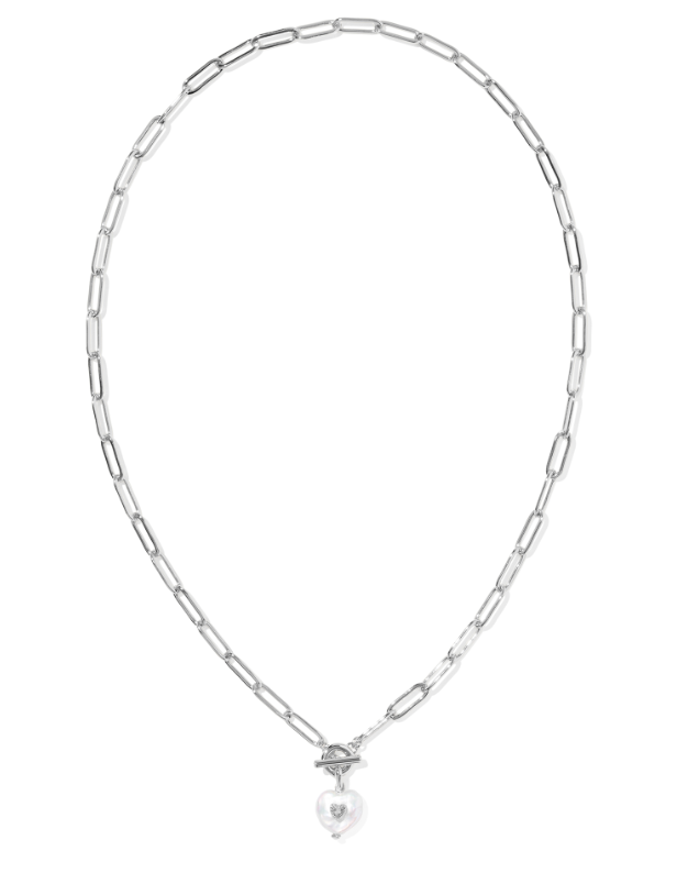 Sasha Rhodium Plated Heart Necklace in Freshwater Cultured Pearl by Kendra Scott
