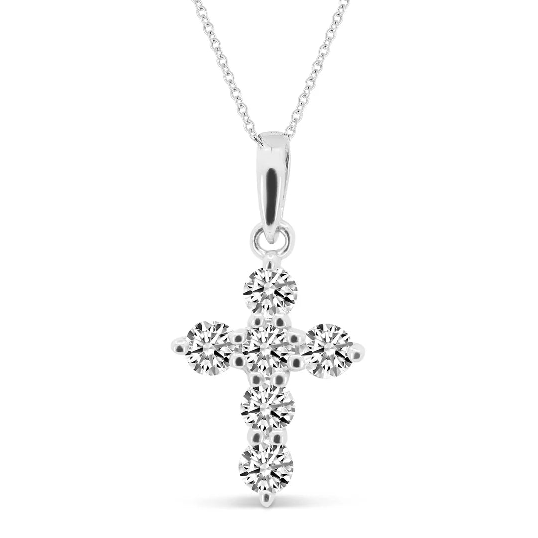 14K WG 1/5cttw Diamond Cross Pendant Necklace