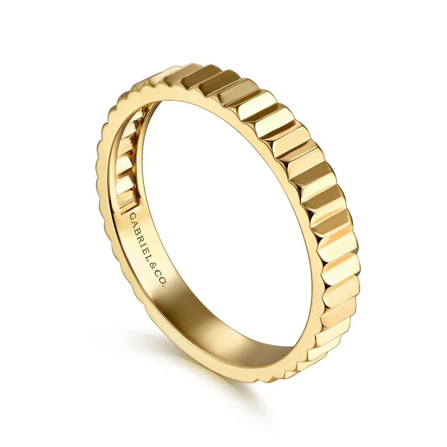14K Yellow Plain Gold Diamond Cut Stackable Ring by Gabriel