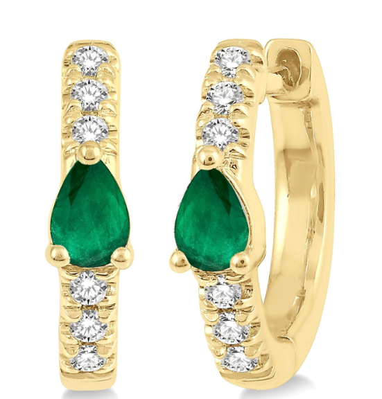 10K YG 4x3 PS Emerald & Diamond Huggie earrings