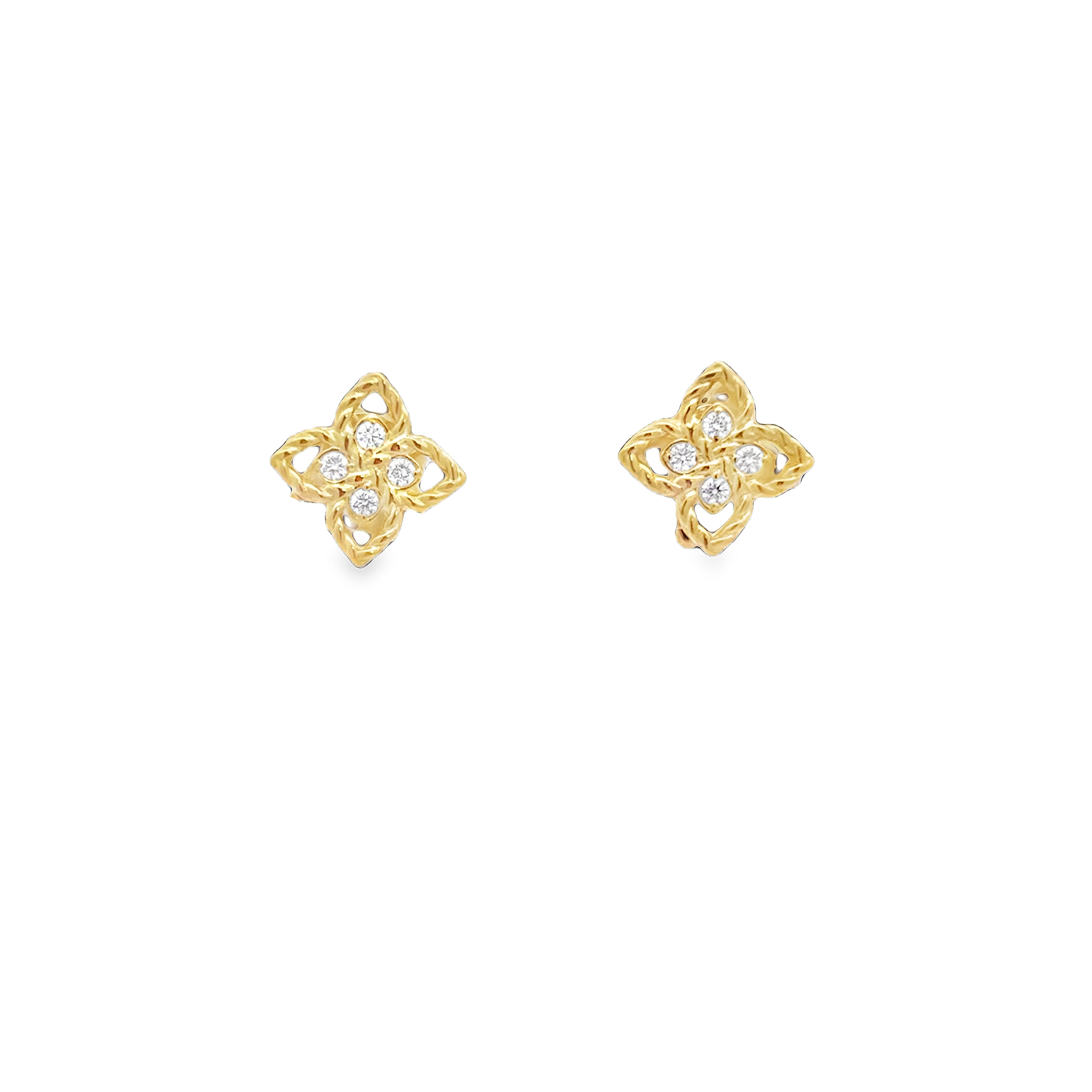 18K YG LOVE IN VERONA DIAMOND TINY FLOWER STUD EARRINGS BY ROBERTO COIN