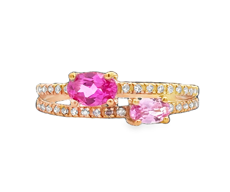 14K YG Diamond & Synthetic Pink Sapphire Stacked Band *Estate Item Sold as is, Final Sale* Main image