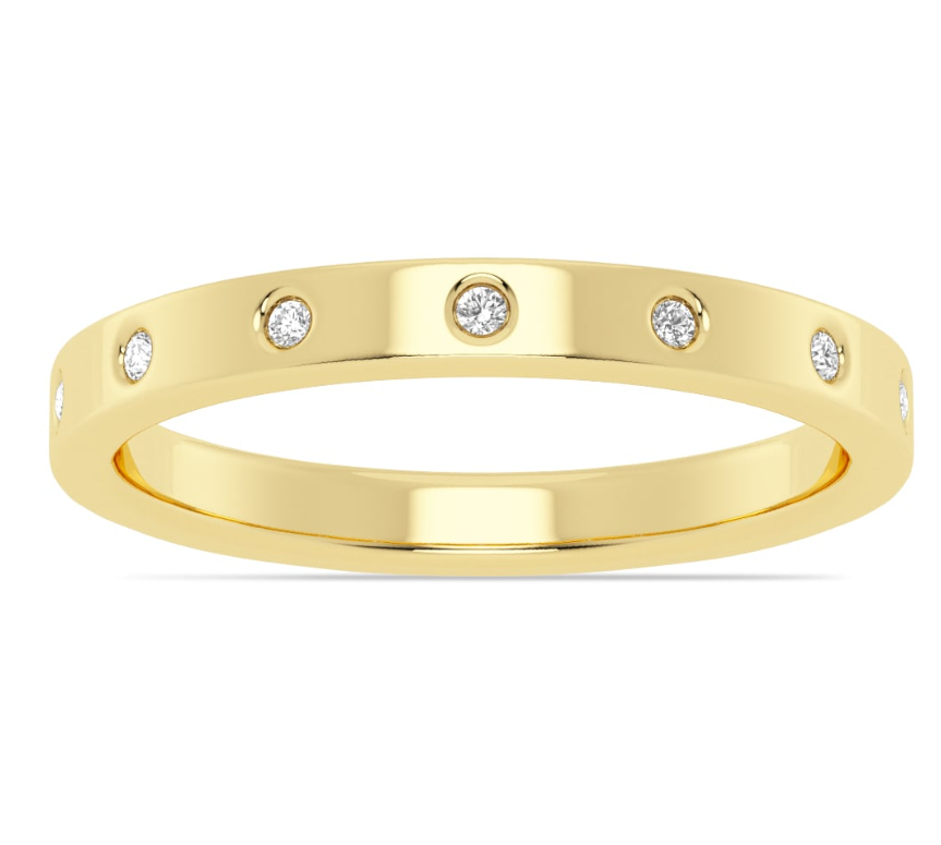 14K YG 1/20cttw Diamond Burnished Set Band by Imagine Bridal