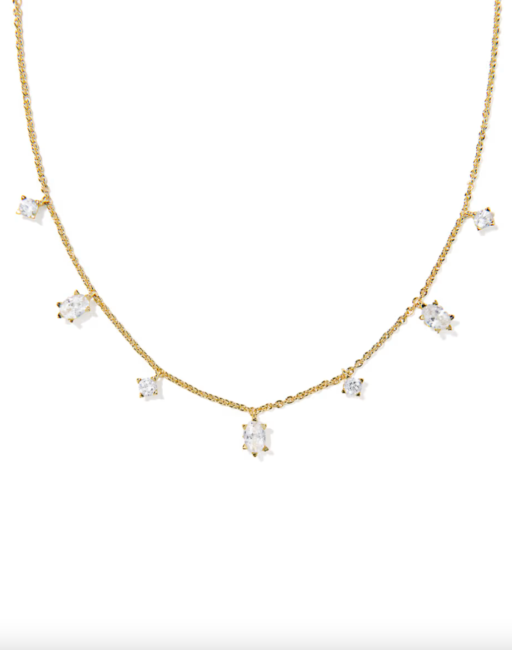 Cailin Gold Plated Delicate Strand Necklace in White Crystal by Kendra Scott