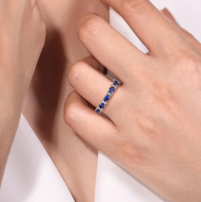 14K White Gold "Emelia" Oval Sapphire & Diamond Band by Gabriel NY