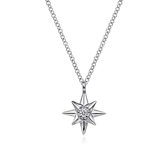 Sterling Silver Diamond Starburst Pendant Necklace by Gabriel NY