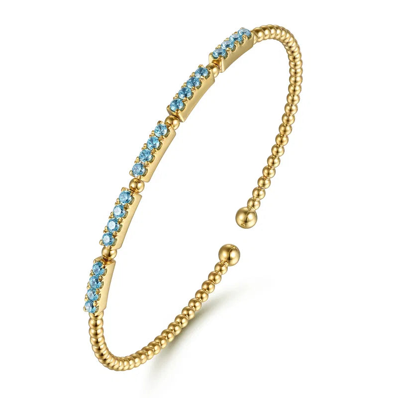 14K YG Bujukan Beads & Blue Topaz Split Bangle Bracelet by Gabriel NY