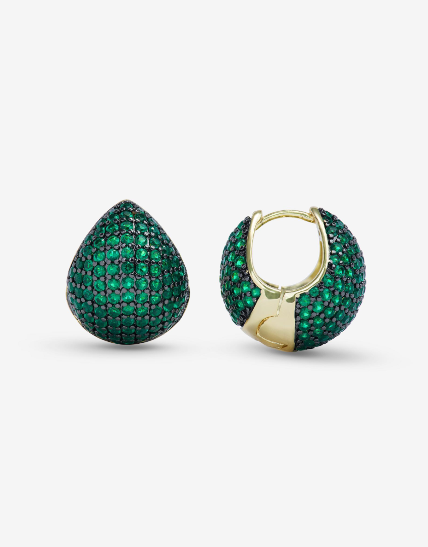 18K Gold Plated Norah Pave Earrings in Emerald CZ by Melinda Maria Main image