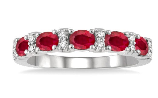 14K WG 4x3mm Oval Ruby & 1/6cttw Diamond Band Main image