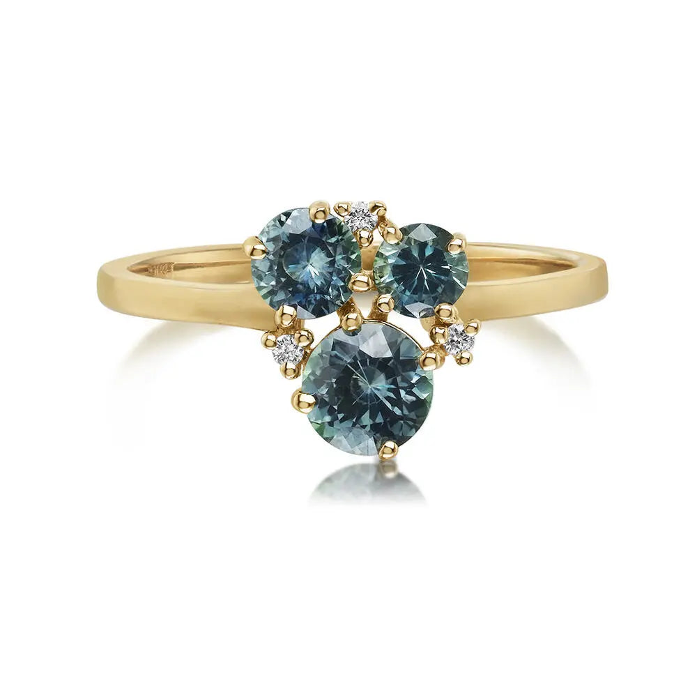 14K YG Montana Sapphire & Diamond Cluster Ring