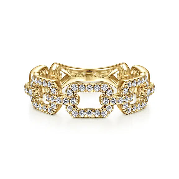 14K YG Pave Diamond Chain Link Stackable Band by Gabriel NY