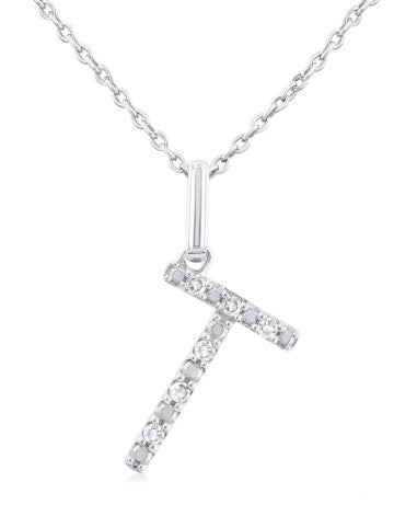 SS .05cttw Block Letter T Initial Pendant