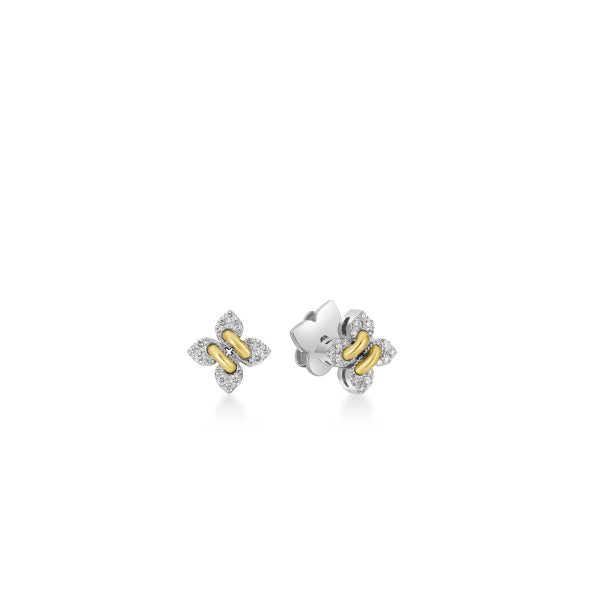 18K W/YG LOVE IN VERONA FILO PETITE PAVE DIAMOND FLOWER STUD EARRINGS BY ROBERTO COIN Main image