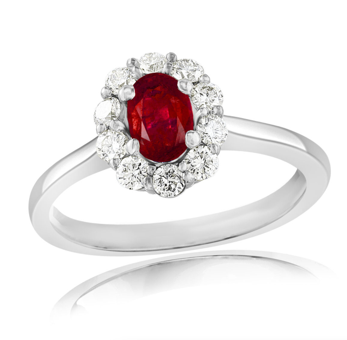 18K WG Oval Ruby & Diamond Halo Ring